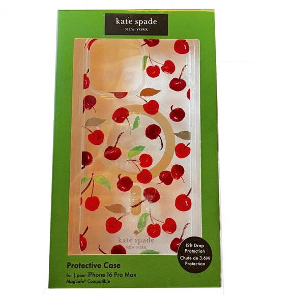 Kate Spade iPhone 16 Pro Max Red Cherry Dot Gem Glitter MagSafe Phone Case NEW - Picture 1 of 3